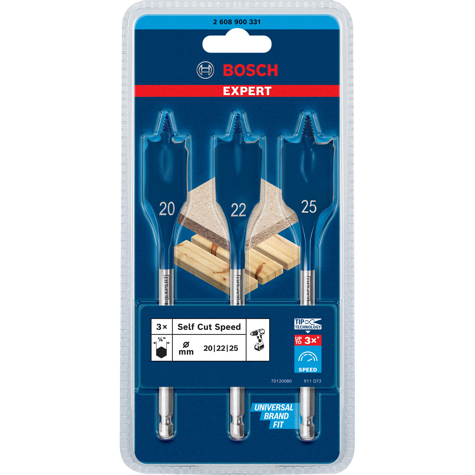 Bosch EXPERT Self Cut Speed Jeu de forets à lamelles plates, 20/22/25 mm, 3 pièces — lot de 3 pièces