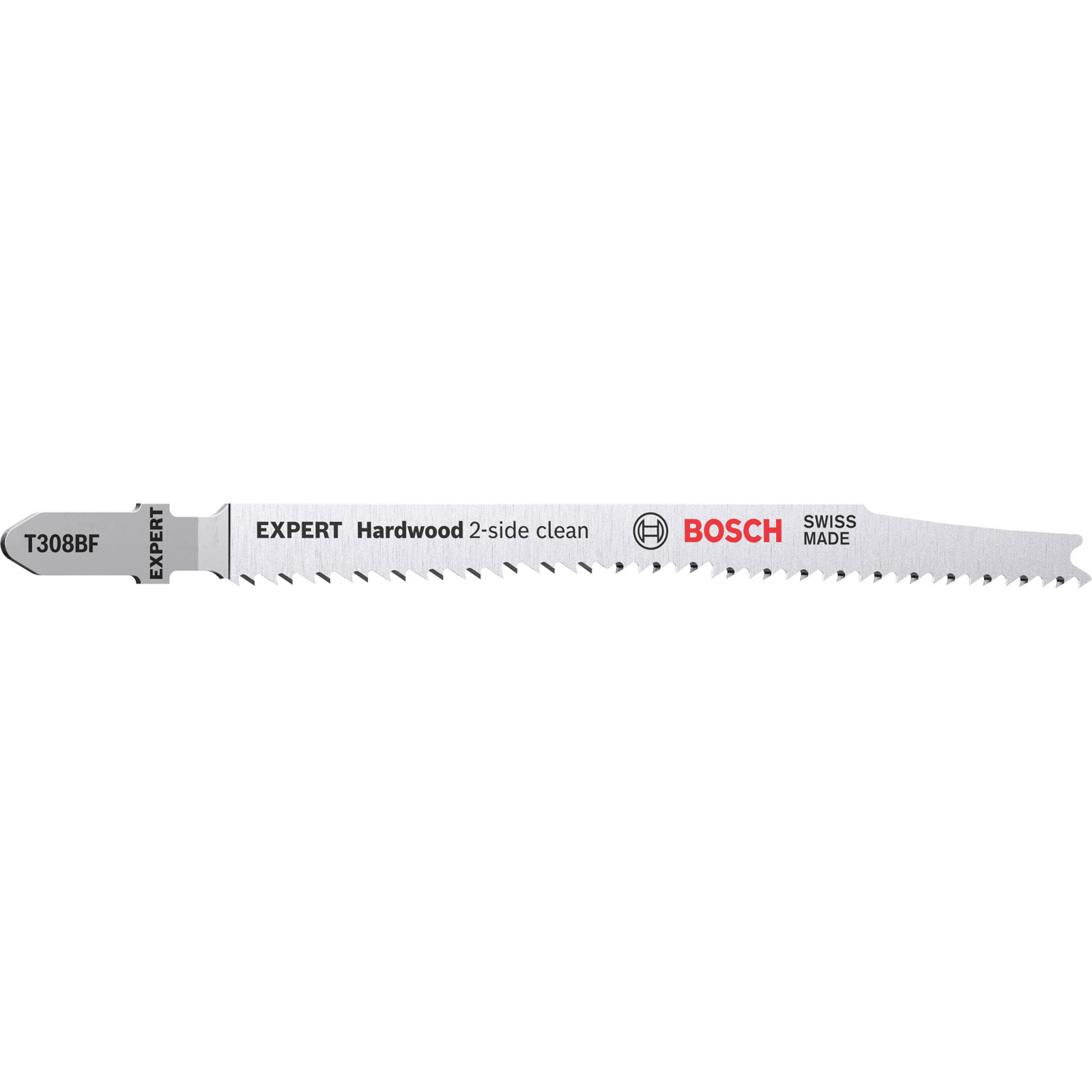 Lame de scie sauteuse Bosch pour bois dur T 308 BF 2 faces - Longueur totale 117 mm - Pas de dent 2,2 mm - 5 lames/carte