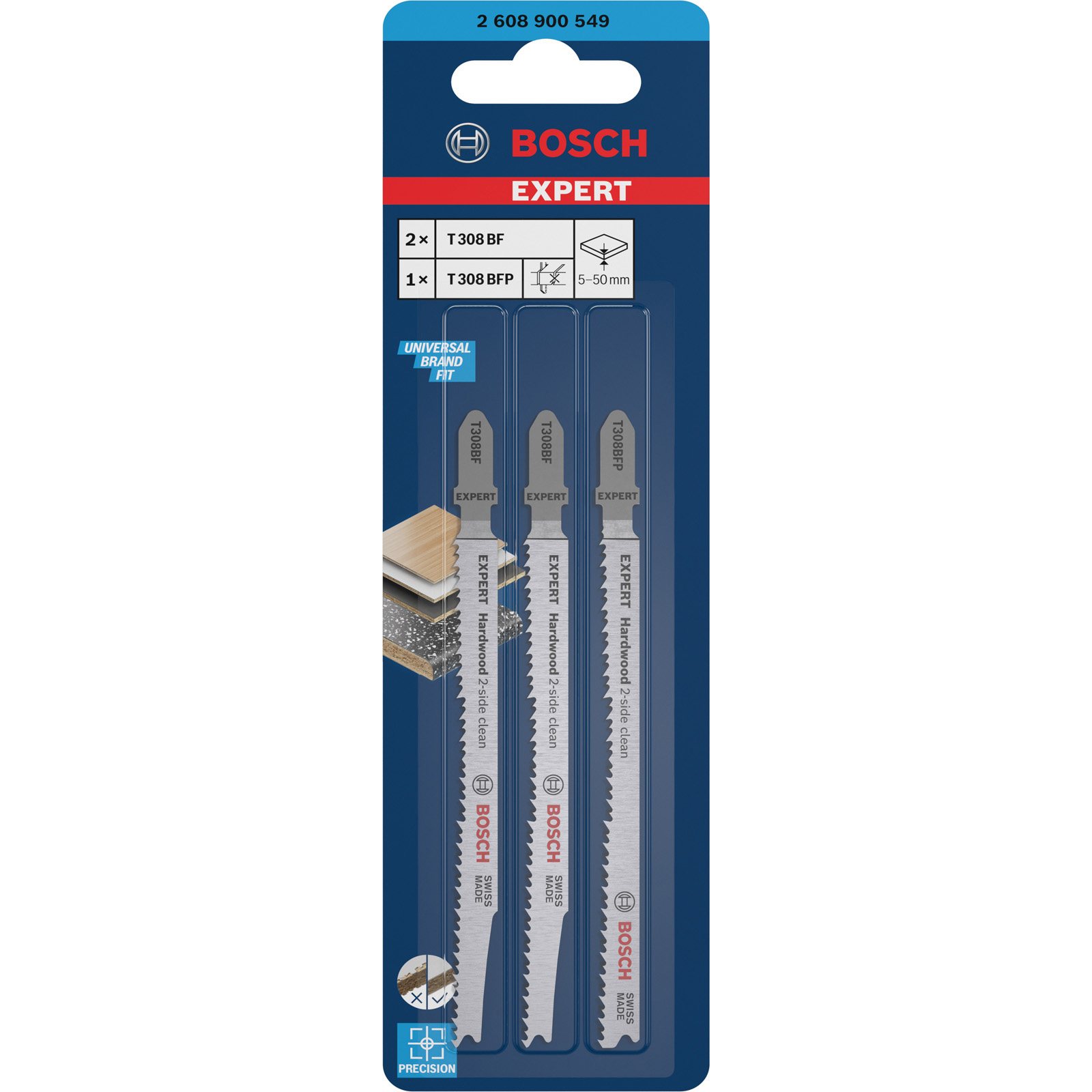 Set de lames de scie sauteuse Bosch Expert Hardwood 2-side clean - 3 pièces (T308BF/BFP) — lot de 3 pièces