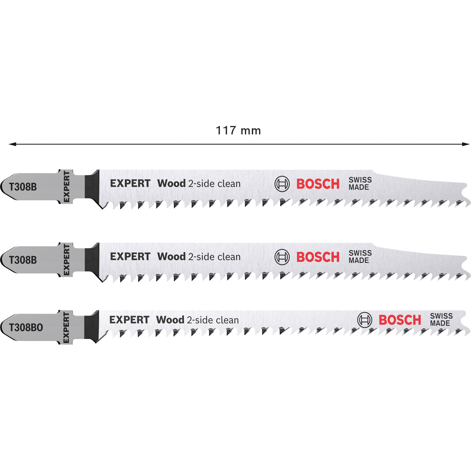 Bosch Expert Wood Set de lames de scie sauteuse 2 faces propres 3 pièces T308B/BO - 2608900559 — lot de 3 pièces