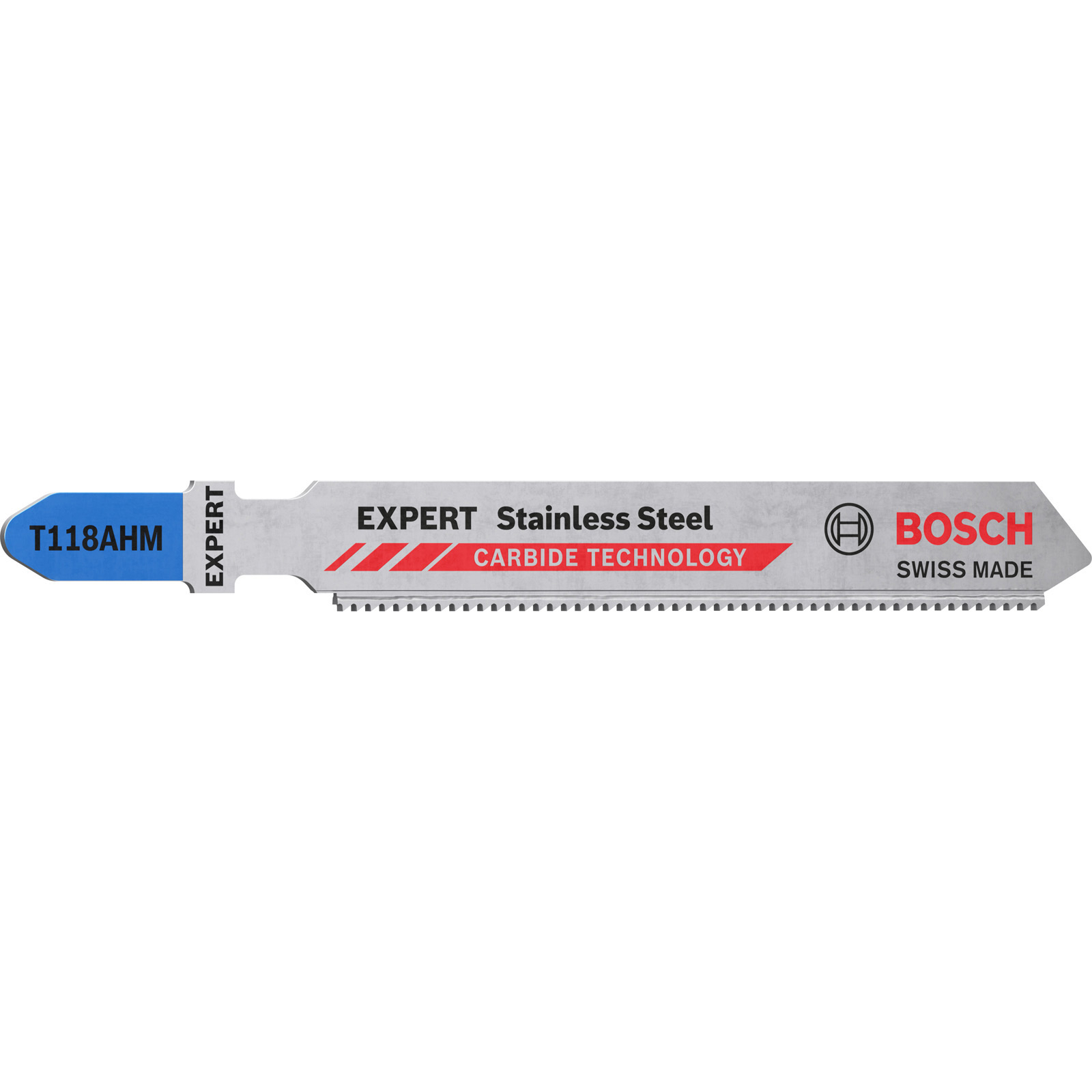 Lame de scie sauteuse Stainless Steel T 118 AHM Bosch, L. totale 83 mm, pas de dents 1,1 mm, 3 lames/carte