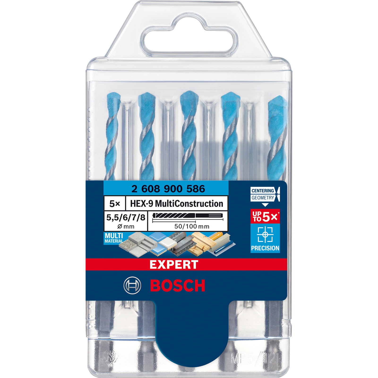 Bosch EXPERT HEX-9 Set de forets MultiConstruction, 5,5/6/6/7/8 mm, 5 pièces — lot de 5 pièces