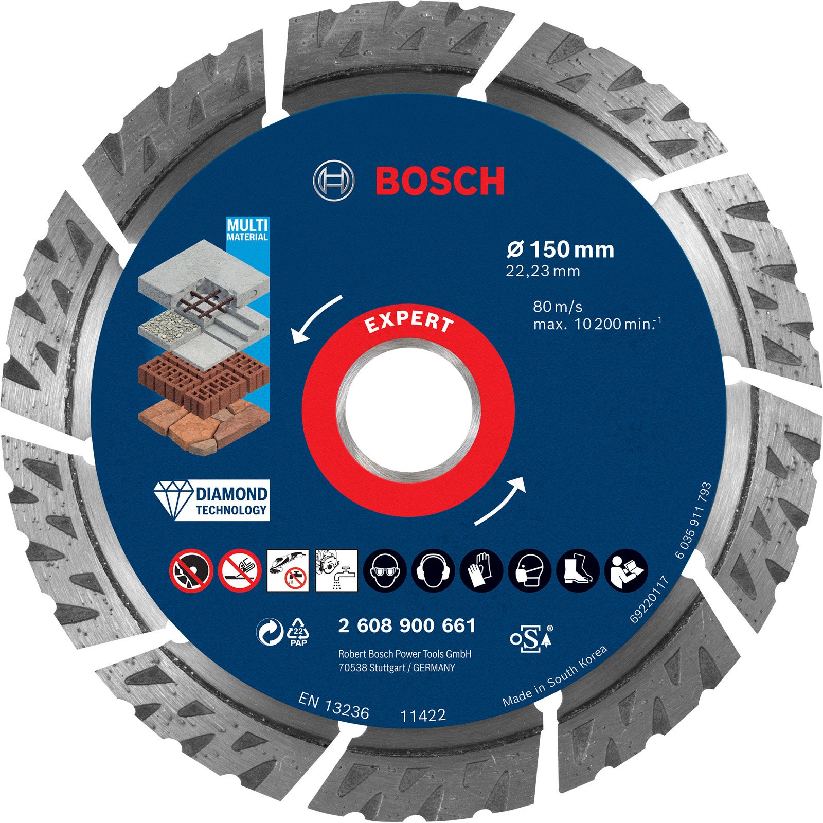 Bosch EXPERT Disques de tronçonnage MultiMaterial diamantés, 150 x 22,23 x 2,4 x 12 mm
