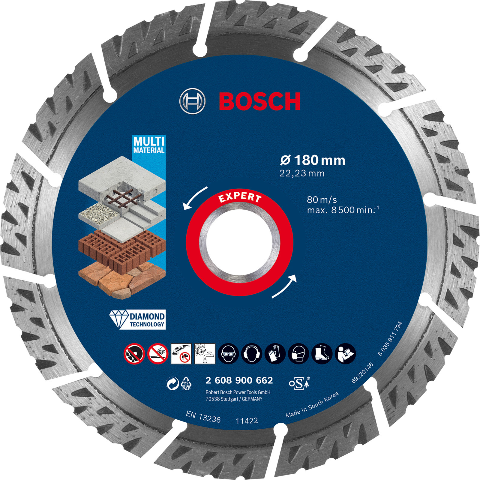 Bosch Expert MultiMaterial Disques de tronçonnage diamant, 180 x 22,23 x 2,4 x 12 mm