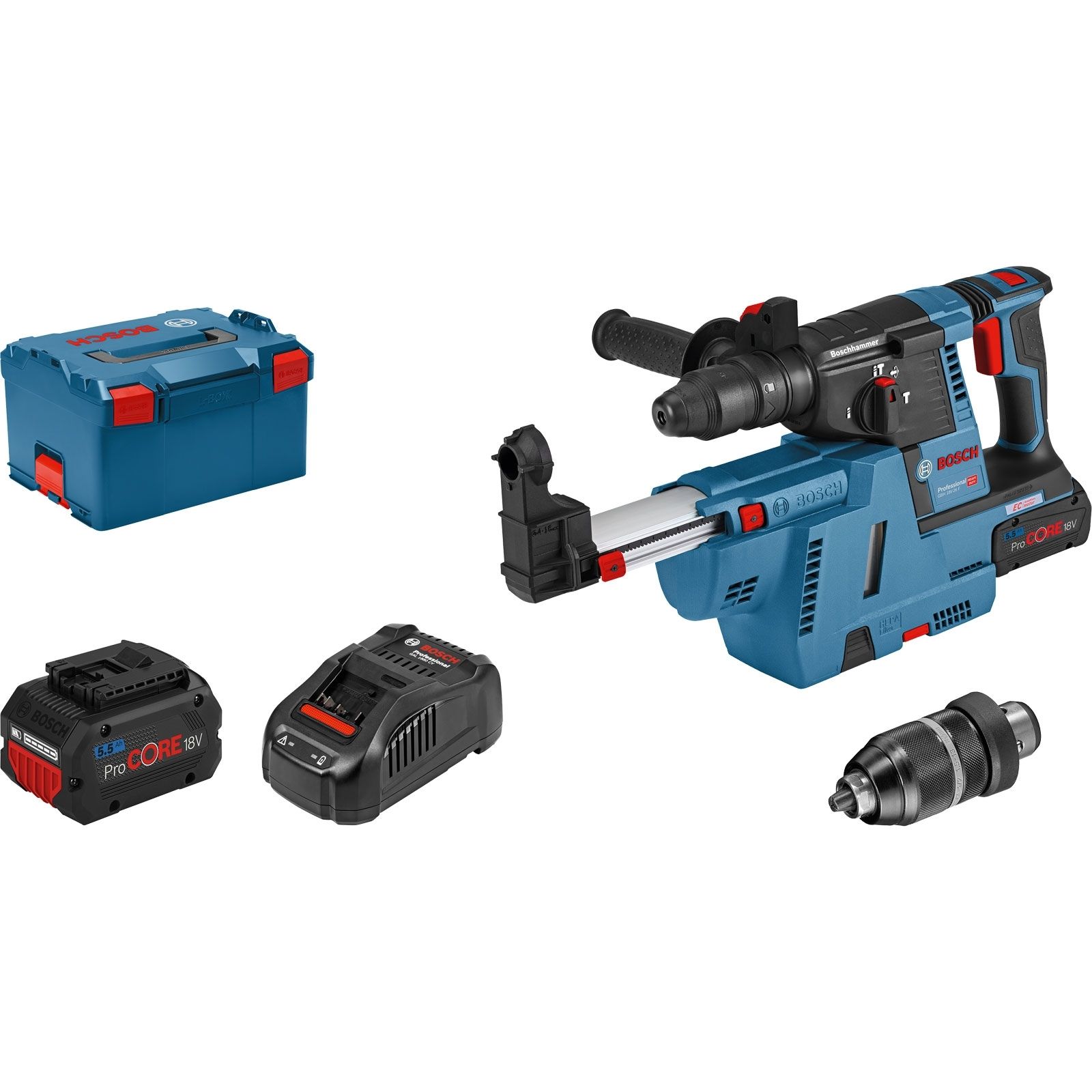 Perforateur Bosch GBH 18V-26 F SDS plus avec 2 batteries 5,5 Ah + chargeur en L-BOXX