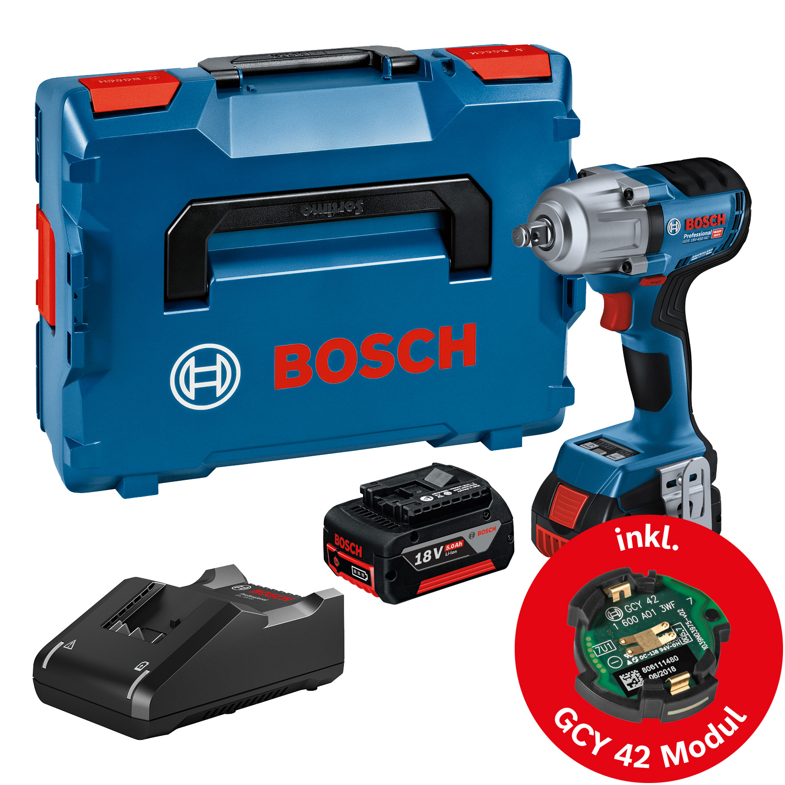 Visseuse à impulsions sur batterie Bosch GDS 18V-450 HC, 2x 5,0 Ah + chargeur dans L-BOXX
