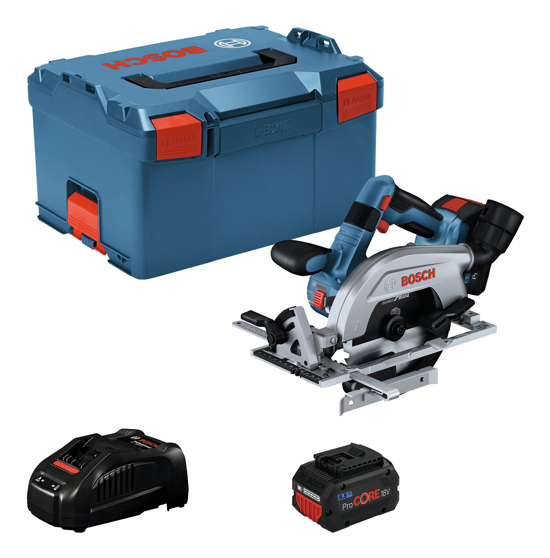 Scie circulaire sans fil Bosch GKS 18V-57-2 L, 2x 5,5 Ah ProCore + chargeur en L-BOXX