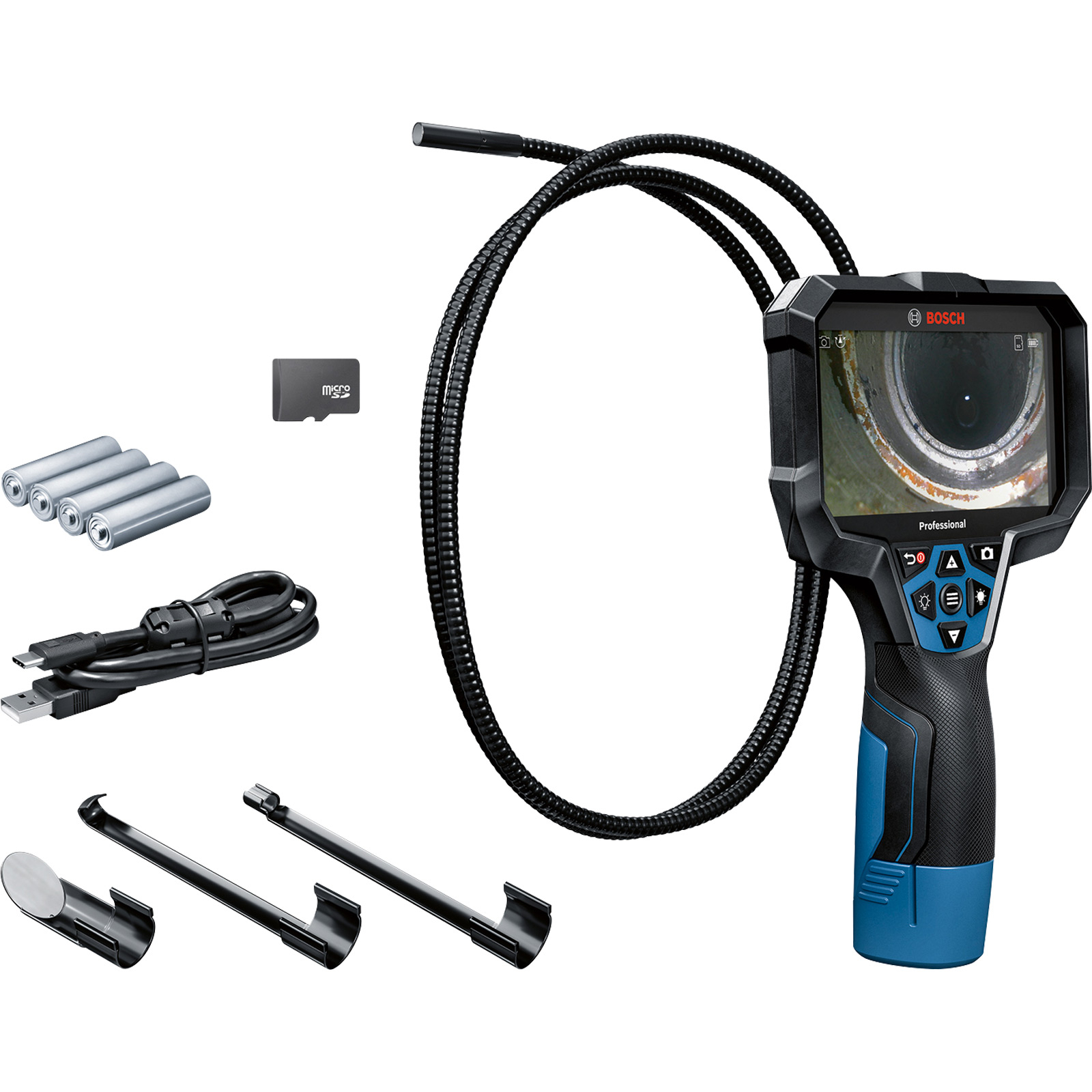 Caméra d'inspection Bosch GIC 12V-5-27 C, 4 piles LR6 de 1,5 V, adaptateur pour piles