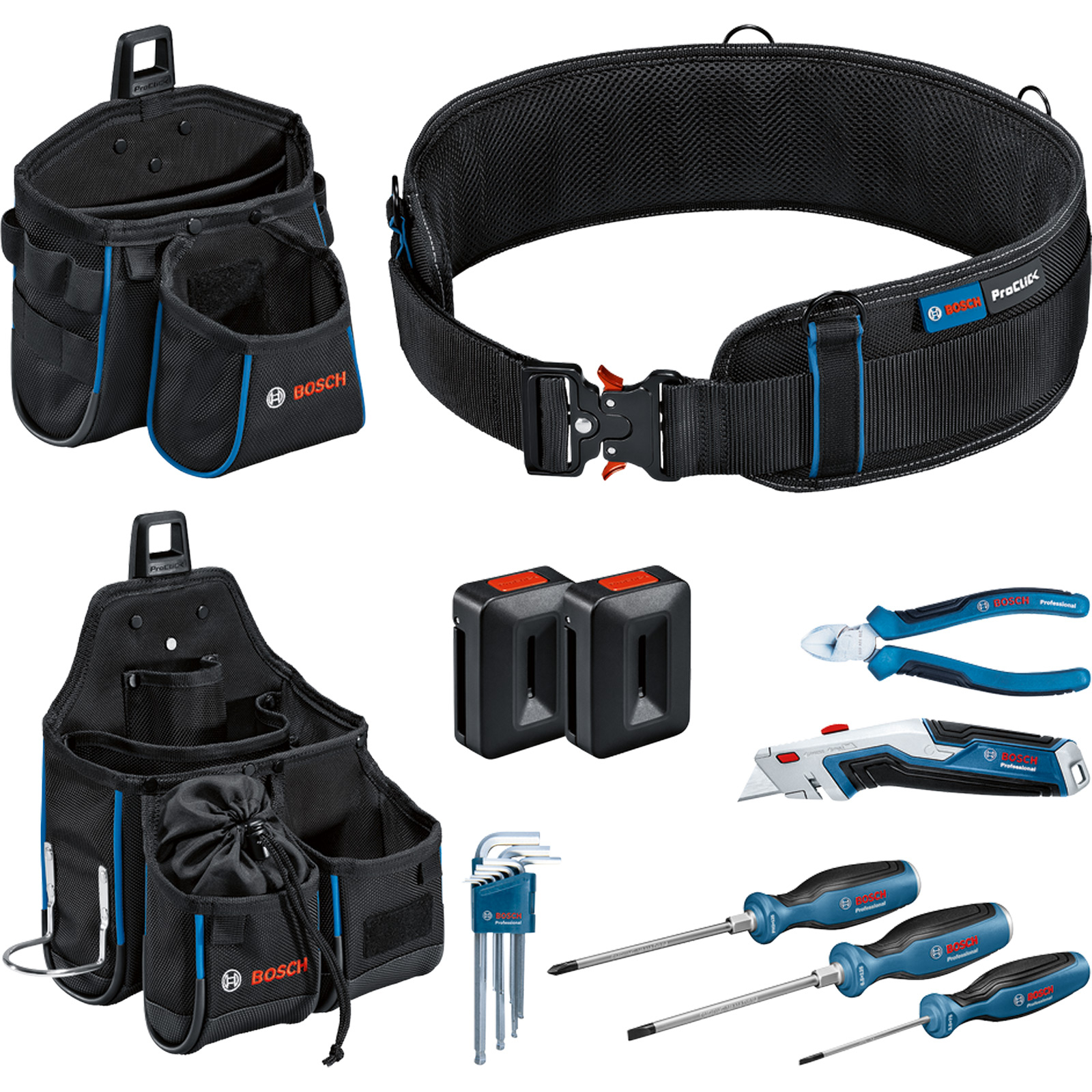 Kit combo ProClick Bosch Professional - Ceinture à outils + poches + set d'outils manuels