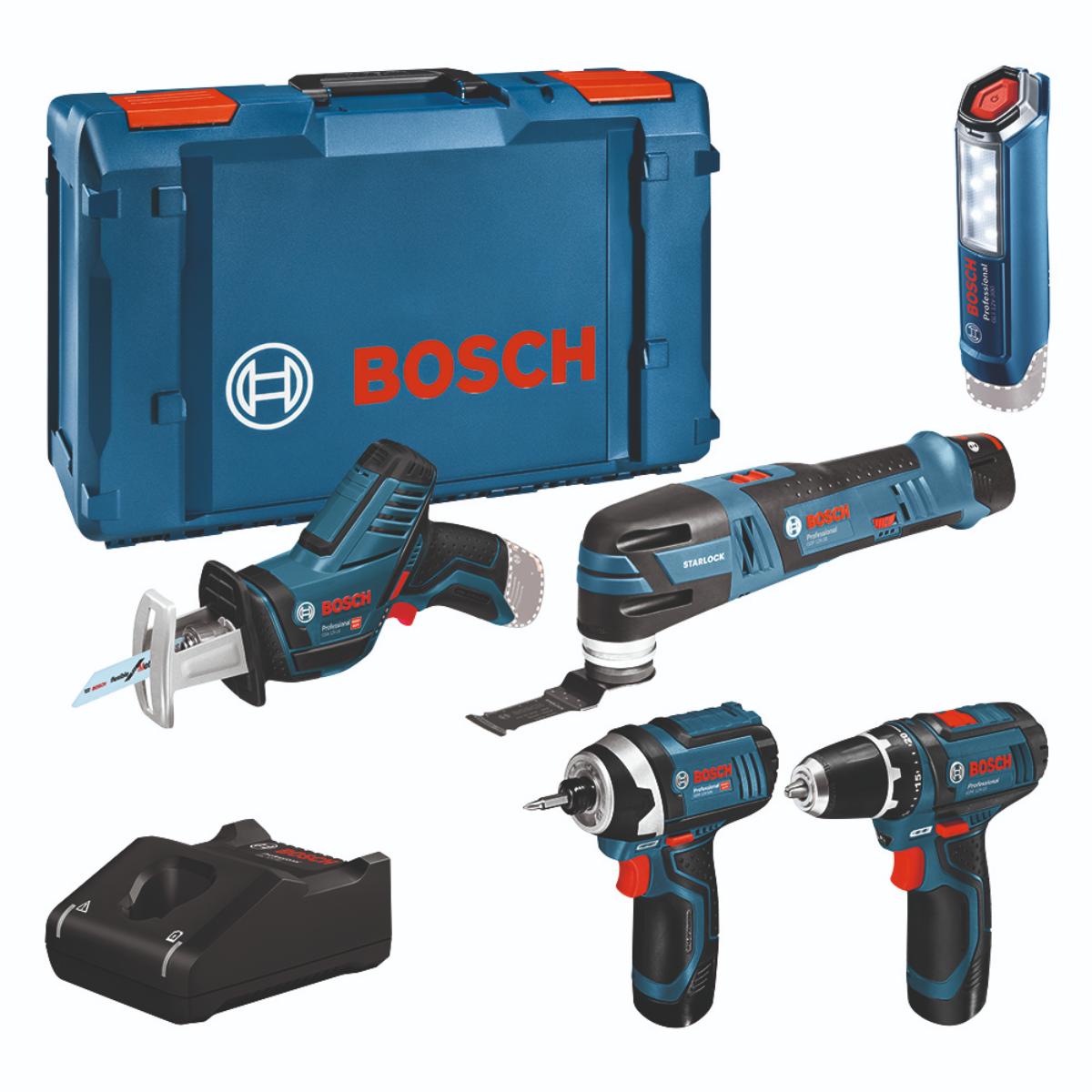 Set di machines Bosch 12 V: GSR 12V-15/GOP 12V-28/GDR 12V-105/GSA 12V-14/GLI 12V-300 en XL-BOXX
