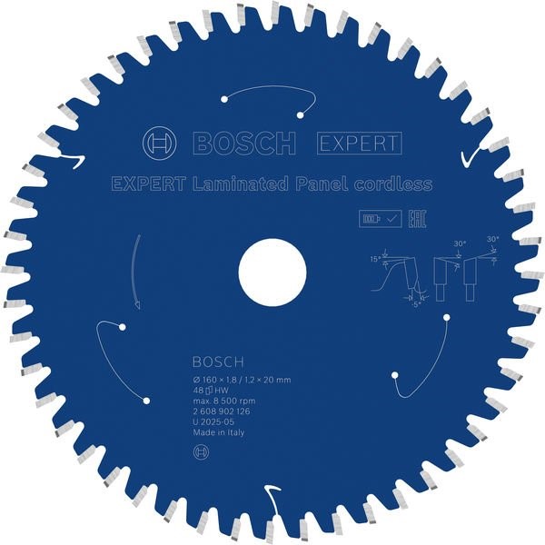 Lame de scie circulaire Bosch EXPERT pour panneaux stratifiés, 160x1,8x20 mm, Z48