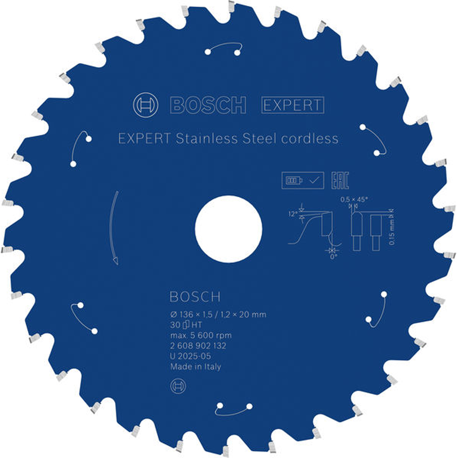 Bosch EXPERT Lame de scie circulaire pour acier inoxydable, 136x20 mm, Z30