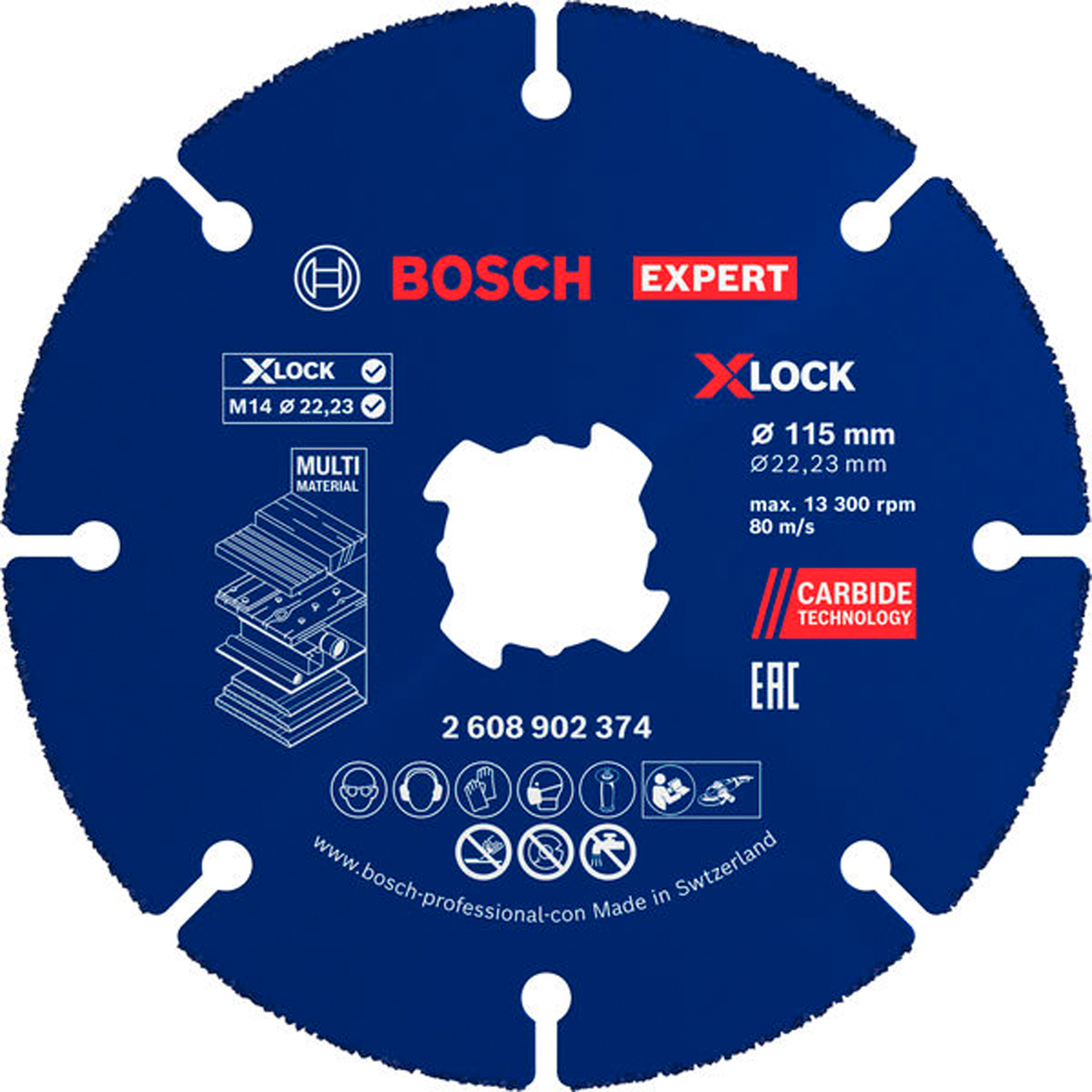Bosch EXPERT Multi Material Carbide-Disque de coupe, 115 x 22,23 mm, X-Lock, 10 pièces