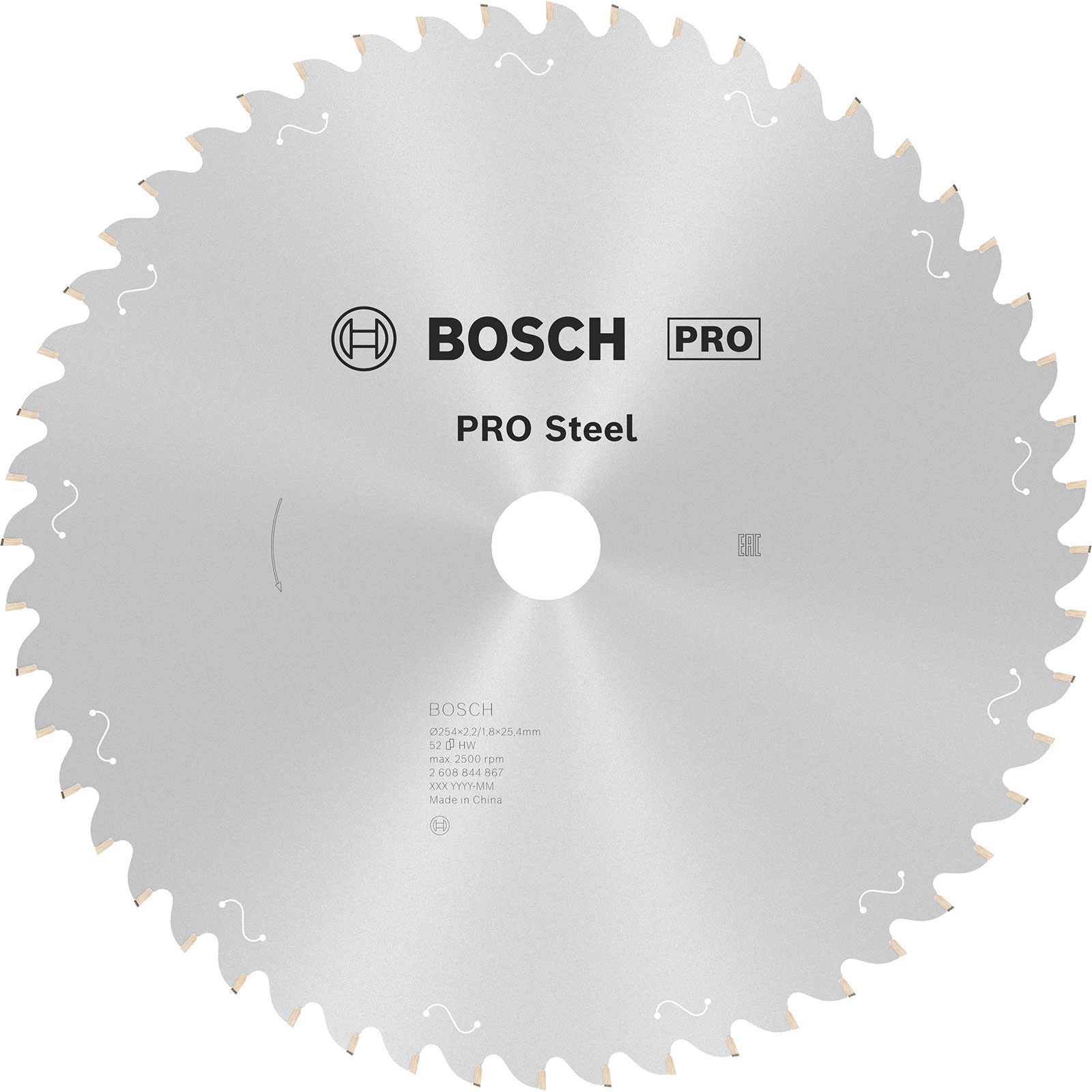 Bosch PRO Steel lame de scie circulaire pour scies circulaires, raccordées ou sans fil, 254 x 2,2 x 25,4 mm, T52