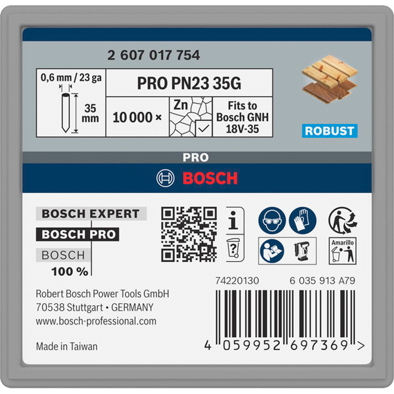 Bosch PRO PN23 G-Pin, 0,65/23 g, galvanisé, 35 mm, 10.000 pièces — lot de 10000 pièces