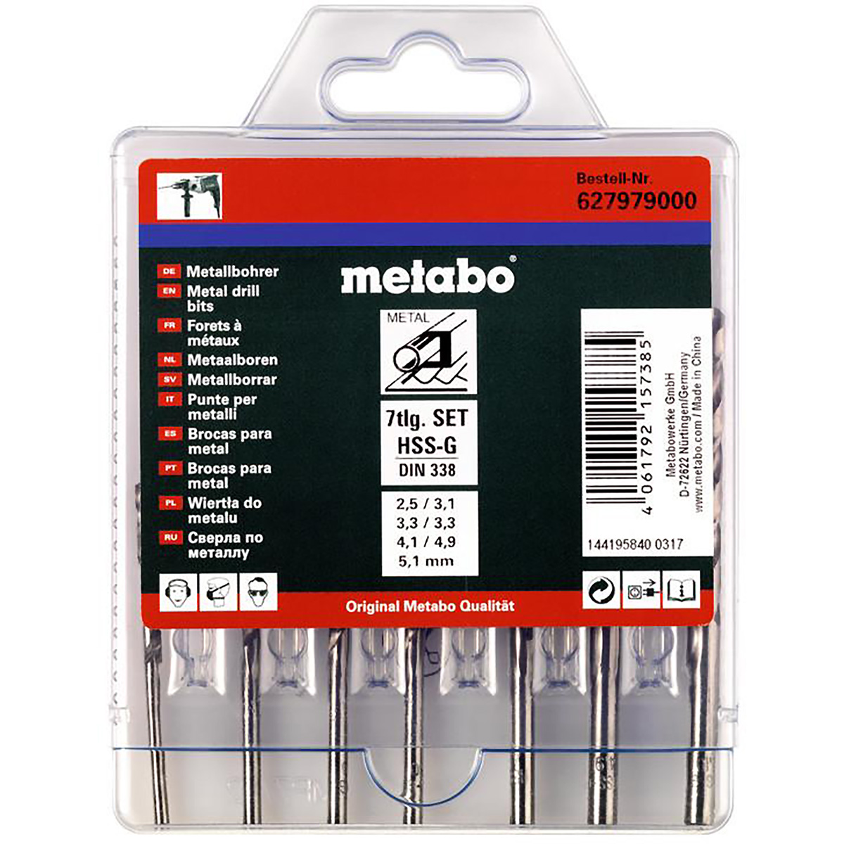 Cassette de forets HSS-G Metabo - Set 7 pièces