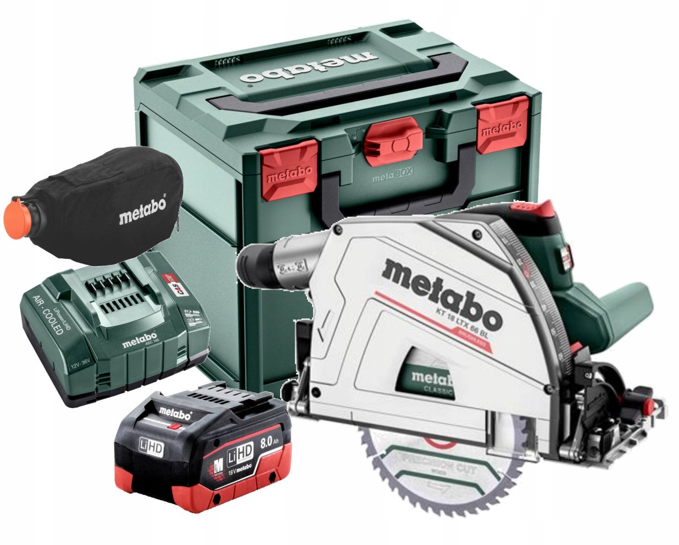 Scie plongeante sans fil Metabo KT 18 LTX 66 BL 2 x 8,0 Ah LiHD + chargeur dans MetaBox 340