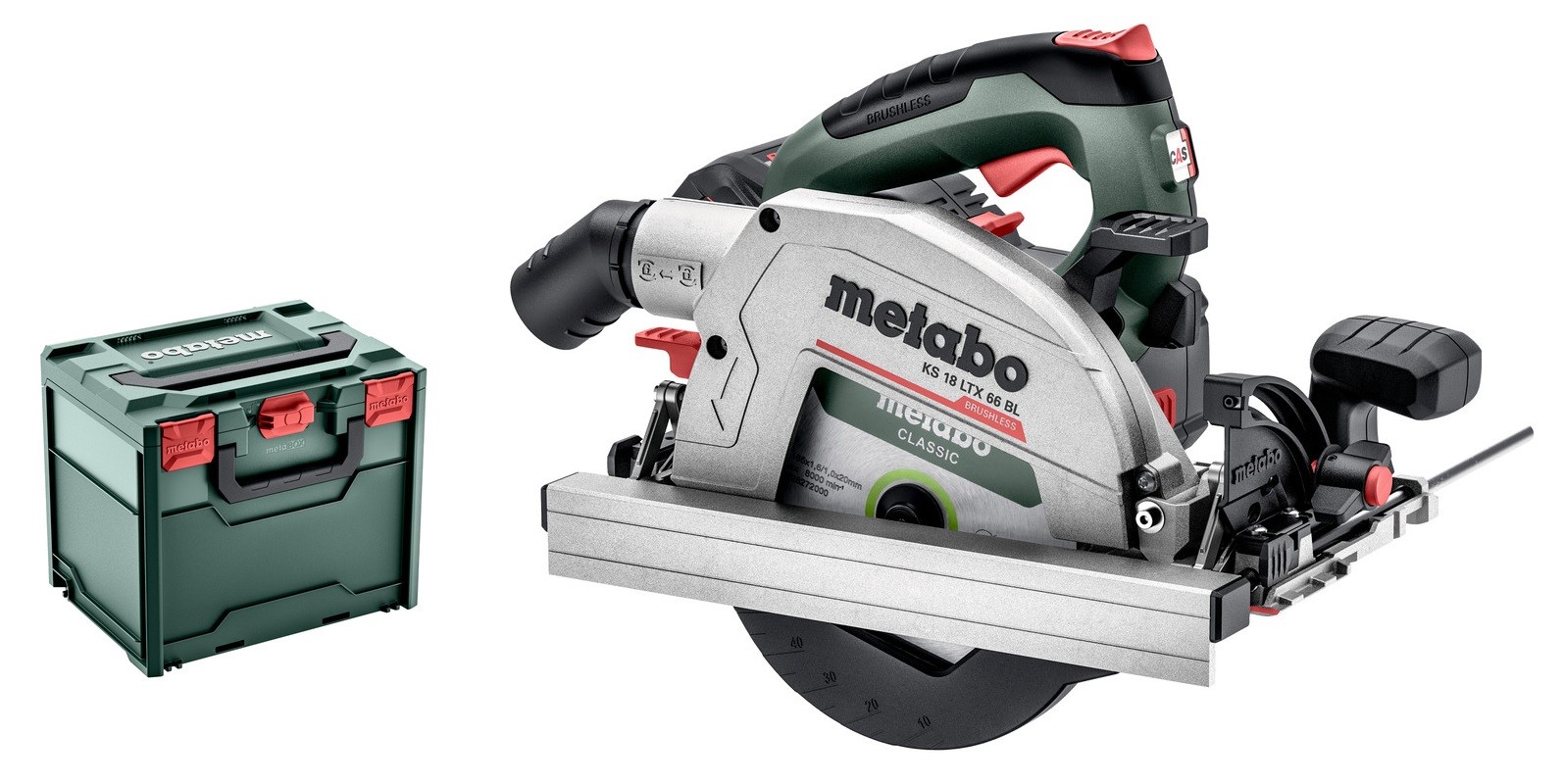 Scie circulaire sur batterie Metabo KS 18 LTX 66 BL avec 2 batteries 8,0 Ah + chargeur dans metaBOX 340