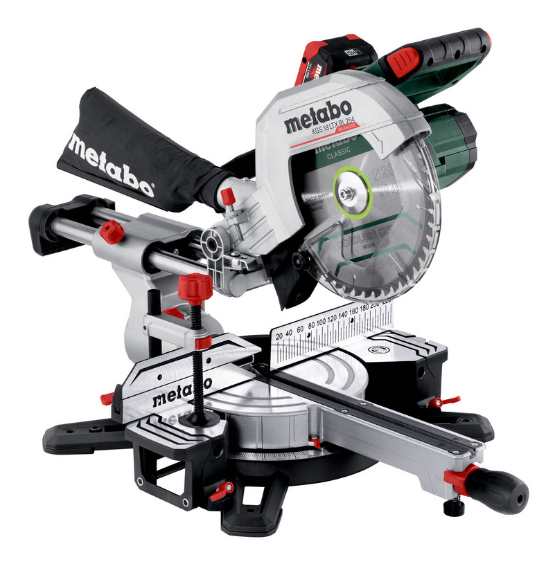 Scie à onglet sans fil Metabo KGS 18 LTX BL 254 avec fonction de traction - 18V 2x8Ah LiHD + ASC 145
