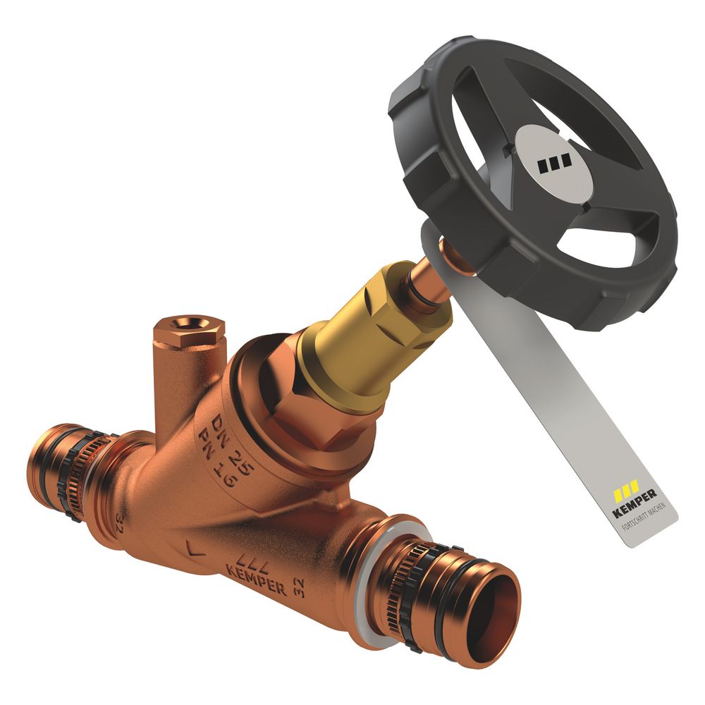 Kemper Weser Vanne d'arrêt à écoulement libre avec bouchon de vidange G 1/4" Mepla, DN 32/40, PN 16, Laiton rouge, Figure 190 40