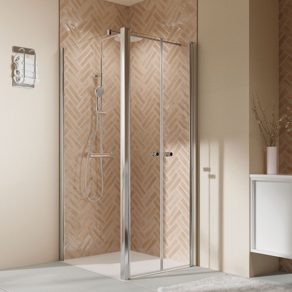 Panneau latéral Breuer Elana 2.0 900 mm verre clair avec revêtement CER+ anticalcaire inclus à gauche pour porte battante 1422, argent mat