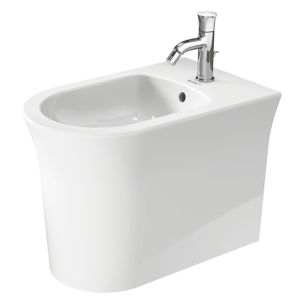 Bidet sur pied Duravit White Tulip 580x370x420 mm, blanc brillant, 1 trou, avec trop-plein, fixation murale dissimulée