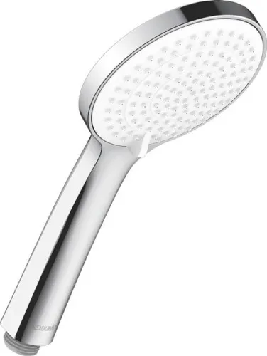Pommeau de douche Duravit, chromé/blanc, MinusFlow, Ø 110 mm, type de jet SoftRain, Rain, IntenseRain, disque de jet pivotant, 9 l/min, silicone