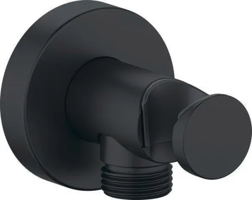 Duravit coude de raccordement mural 55x102 mm, rond, noir mat, rosace ronde, anti-retour, support de pommeau de douche fixe