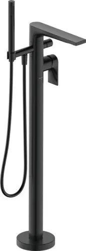 Mitigeur monocommande Tulum by Starck de Duravit, montage au sol, noir mat, hauteur 894 mm, avec support de pommeau, avec flexible de douche, 1/2"