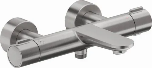 Thermostat de baignoire Duravit Wave, pose en saillie, acier inoxydable brossé, saillie 198 mm, 18 l/min, raccords S, 1/2", jet normal