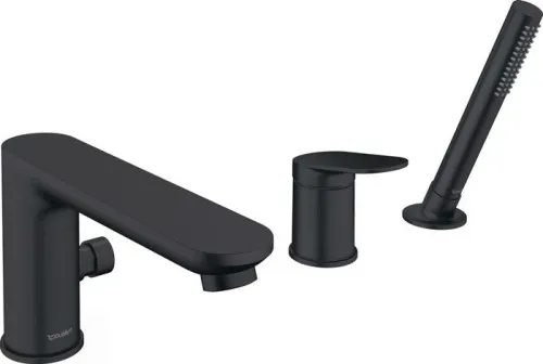 Duravit Robinet de baignoire Wave 3 trous Système de mélange céramique, noir mat, débit 27 l/min à 3 bar, 1/2", plage de pression 1-5 bar