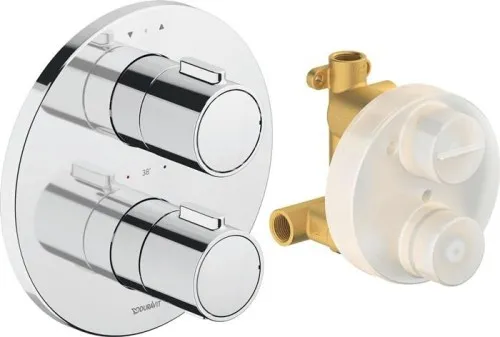 Mitigeur thermostatique Duravit encastré, 2 sorties, chromé, 24 l/min, rosace ronde, 170x170 mm