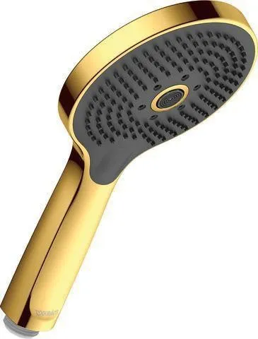 Pommeau de douche Duravit, or poli, MinusFlow, Ø 120 mm, type de jet Pluie, Pulse, Mono, bouton-poussoir, 9 l/min, picots en silicone