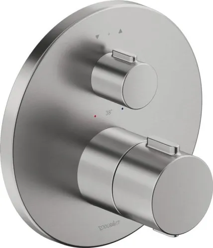 Duravit Mitigeur thermostatique encastré, 2 utilisateurs, acier inoxydable brossé, 20,5 l/min, rosace ronde, Ø 170 mm