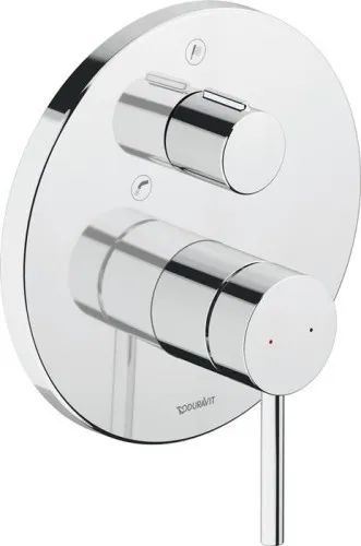 Duravit Circle Mitigeur monocommande pour baignoire encastré, 2 consommateurs, Chrome, 22,5 l/min, rosace ronde, douchette manuelle, bec de baignoire, inverseur