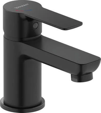 Mitigeur monocommande Duravit D-Code pour lavabo, taille S, sans tirette, FreshStart, MinusFlow, noir mat