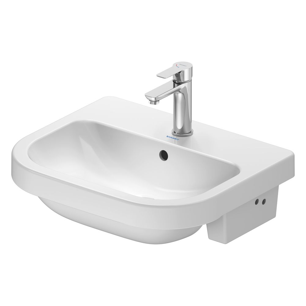 Duravit D-Code vasque semi-encastrée 455x550x165 mm, blanc brillant, 1 trou, avec trop-plein, fixation pour consoles en bois