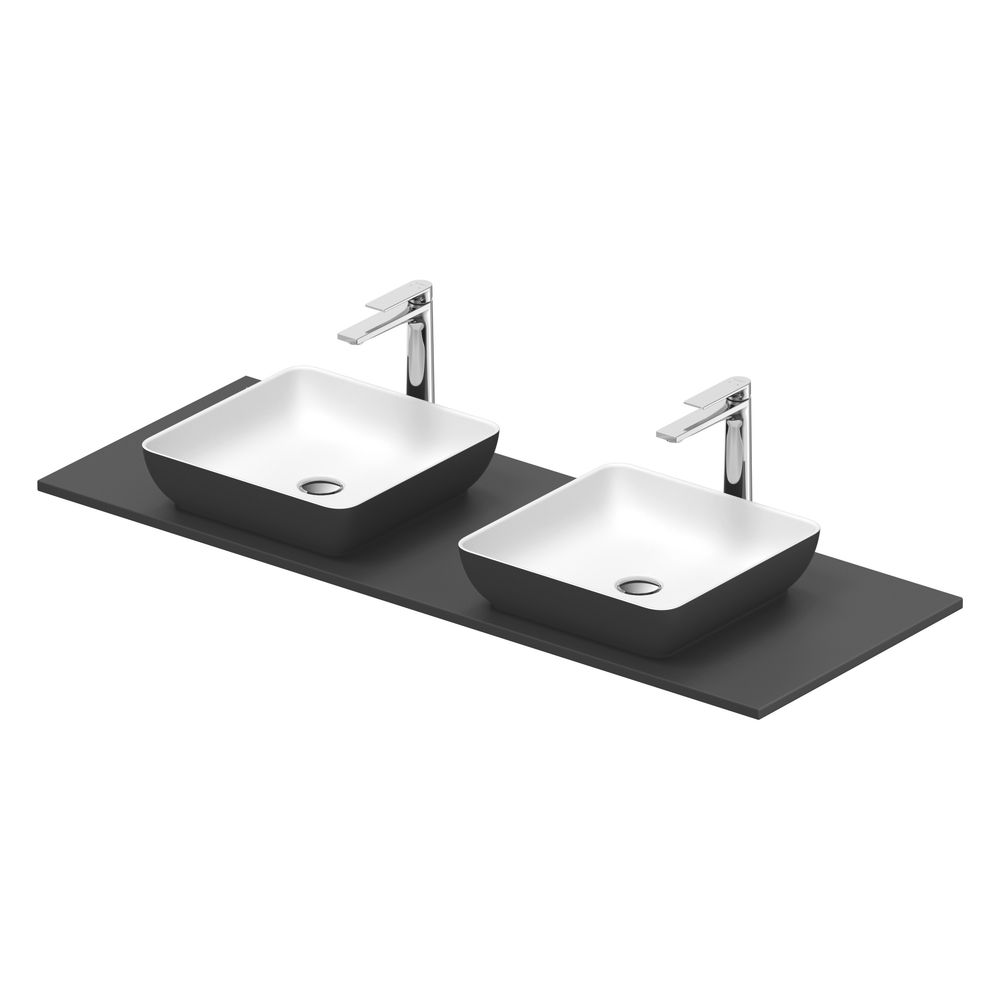 Duravit Sivida Lavabo sur colonne avec console 500x1350x123mm angulaire 2 cuvettes 2 postes de lavage gris foncé mat
