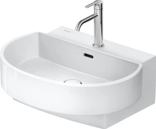 Lavabo Balcoon Duravit 480x600x220mm mural, blanc brillant, forme D, DuraShield, 1 trou central, 1 trou pour robinetterie centrale, avec trop-plein