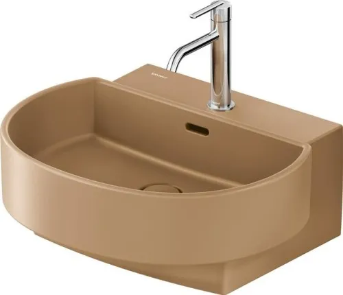 Duravit Balcoon Lavabo mural 480x550x185mm Clay Terra Matt, forme D, DuraShield, 1 emplacement de lavage centré, 1 trou de robinetterie centré, avec trop-plein