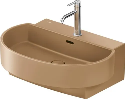 Duravit DU Balcoon lavabo 650x480 mm avec trop-plein, demi-colonne, valve/évacuation incluses, Clay Terra mat