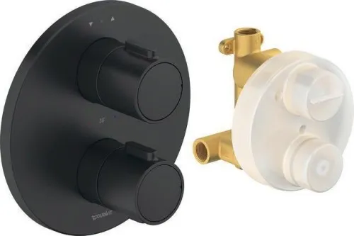 Set de robinetterie thermostatique Duravit Thermostat sous-encastré 2 utilisateurs Noir mat 24 l/min Rosace ronde