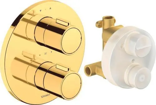 Duravit Robinetterie thermostatique Thermostat encastré Set 2 utilisateurs Or poli 24 l/min Rosace ronde