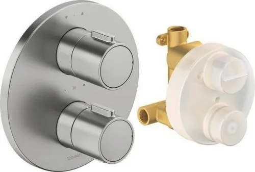 Duravit Mitigeur thermostatique encastré Thermostat Set 2 utilisateurs Acier brossé 24 l/min Rosace ronde