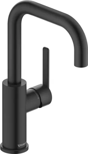 Mitigeur monocommande Balcoon de Duravit avec FreshStart et MinusFlow, finition noir mat, 5,5 l/min, hauteur 267 mm, poignée levier