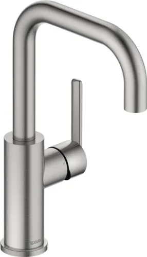 Mitigeur monocommande Balcoon de Duravit avec FreshStart et MinusFlow, finition acier brossé, 5,5 l/min, hauteur 267 mm, poignée levier