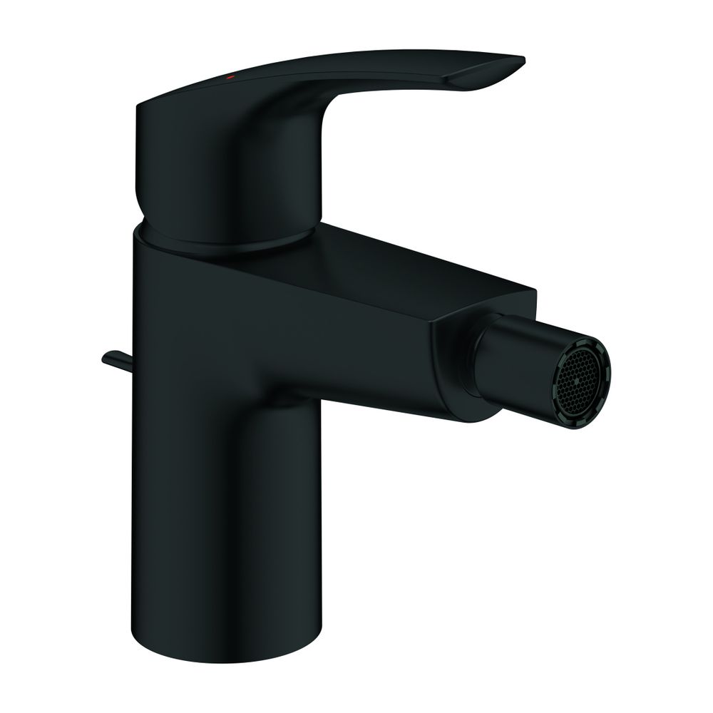 Robinetterie de bidet Grohe Eurosmart à une seule commande, montage 1 trou, limiteur de température, garniture de tige de vidange 1 1/4", noir mat, 329292433