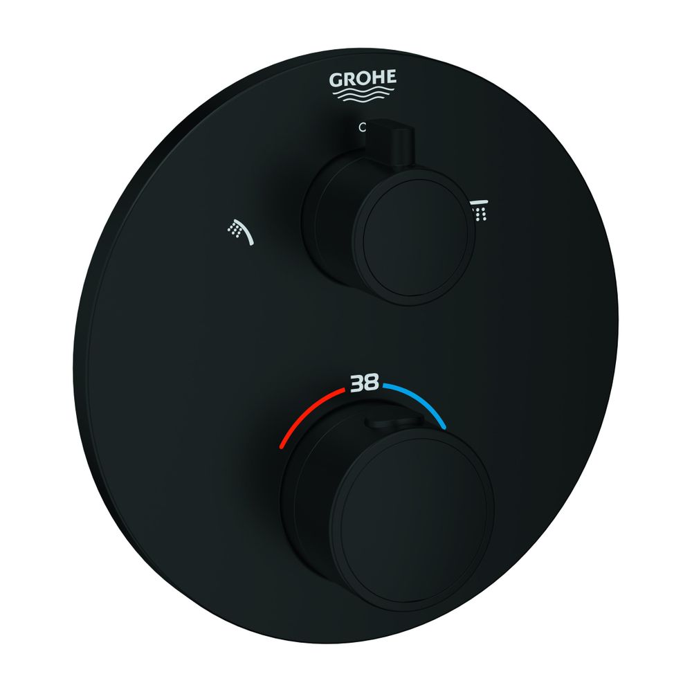 Mitigeur thermostatique Grohe Grohtherm rond avec inverseur intégré 2 voies, kit de montage prêt à poser pour Rapido SmartBox, noir mat