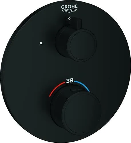 Grohe Grohtherm Robinet thermostatique mitigeur de douche, rond, kit de montage prêt à poser pour Rapido, noir mat, 1022122430