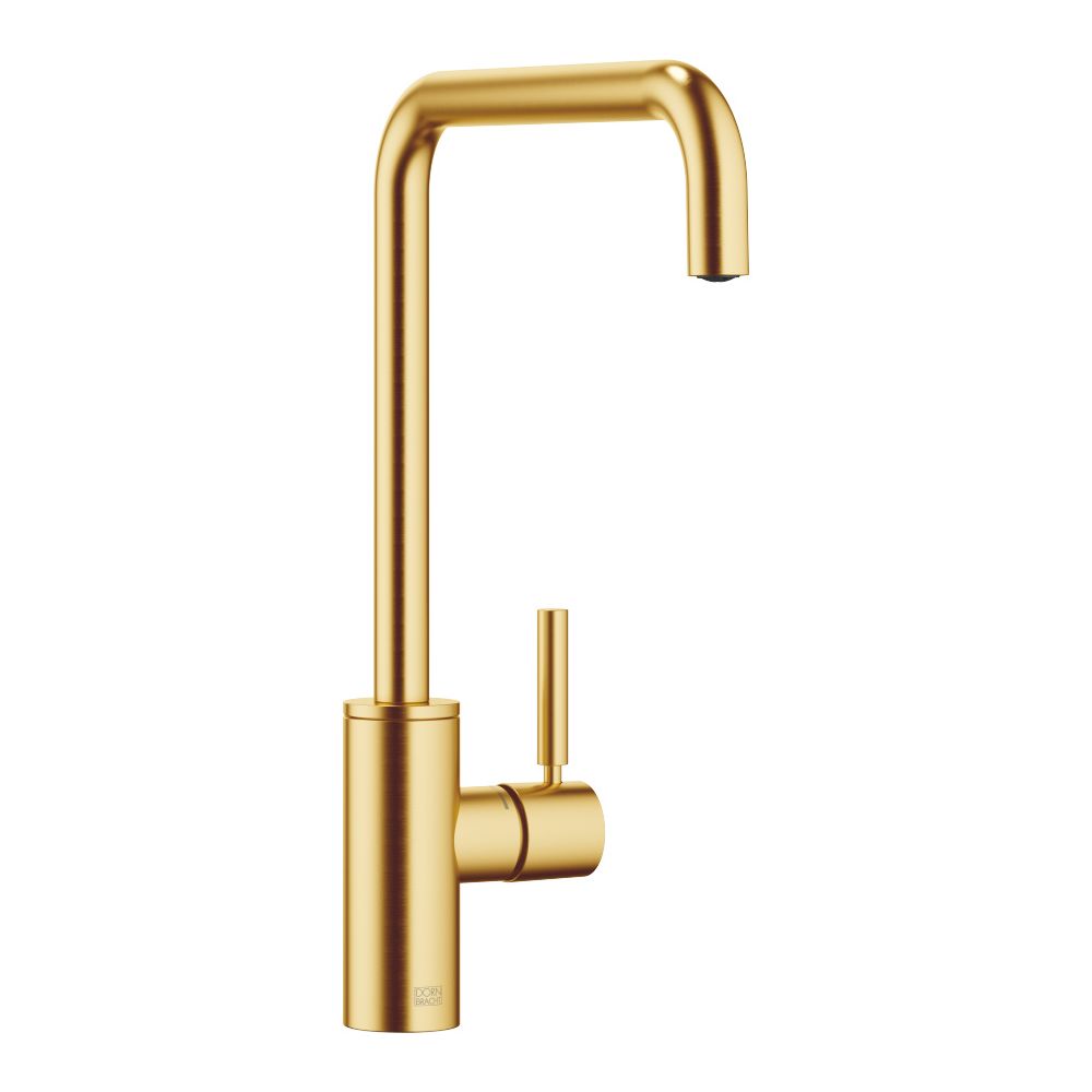 Mitigeur monocommande Meta Square pivotant Dornbracht, portée 235 mm, débit max. 8 l/min, laiton brossé plaqué or 23 carats